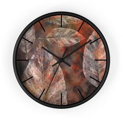 Wall Clock With Lines Colorful Leaves Leaf Print Grey Beige Cream Brown Nature Art Print Old Antique Vintage