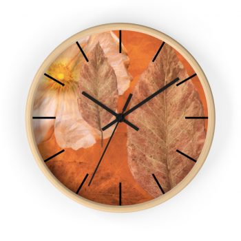 Wall Clock With Lines Flower Art Print Old Antique Vintage Botanical Beige Brown Leaf Leaves