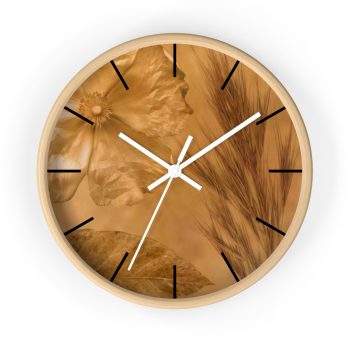 Wall Clock With Lines Flower Leaf Wheat Art Print Old Antique Vintage Botanical Beige Cream