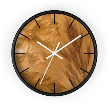 Wall Clock With Lines Flower Leaf Wheat Art Print Old Antique Vintage Botanical Beige Cream