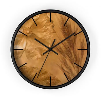 Wall Clock With Lines Flower Leaf Wheat Art Print Old Antique Vintage Botanical Beige Cream