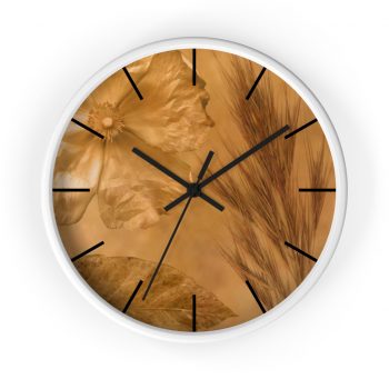 Wall Clock With Lines Flower Leaf Wheat Art Print Old Antique Vintage Botanical Beige Cream