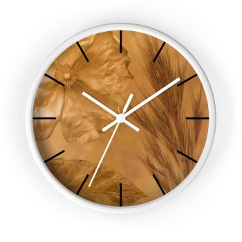 Wall Clock With Lines Flower Leaf Wheat Art Print Old Antique Vintage Botanical Beige Cream