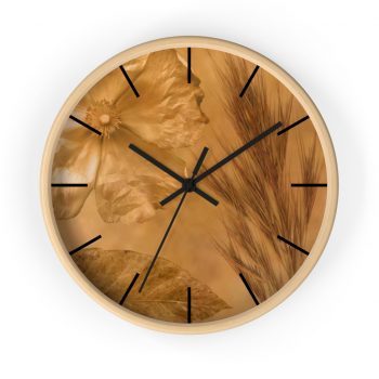 Wall Clock With Lines Flower Leaf Wheat Art Print Old Antique Vintage Botanical Beige Cream