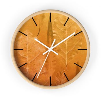 Wall Clock With Lines Golden Brown Leaf Print Beige Gold Nature Art Print Old Antique Vintage