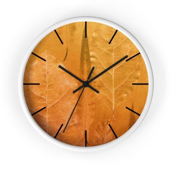 Wall Clock With Lines Golden Brown Leaf Print Beige Gold Nature Art Print Old Antique Vintage