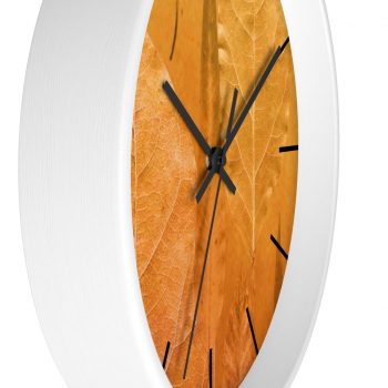 Wall Clock With Lines Golden Brown Leaf Print Beige Gold Nature Art Print Old Antique Vintage