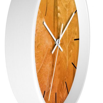 Wall Clock With Lines Golden Brown Leaf Print Beige Gold Nature Art Print Old Antique Vintage