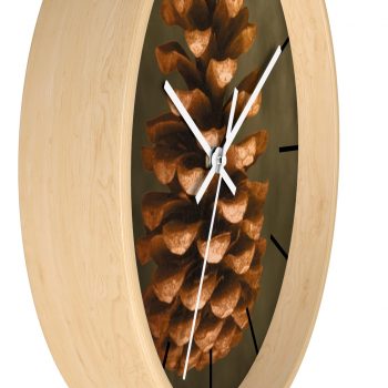 Wall Clock With Lines Pine Cone Print Beige Green Brown Nature Art Print Old Antique Vintage