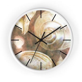 Wall Clock With Lines Sea Shells Seashells Ocean Grey Silver Beige Sand Art Print Old Antique Vintage