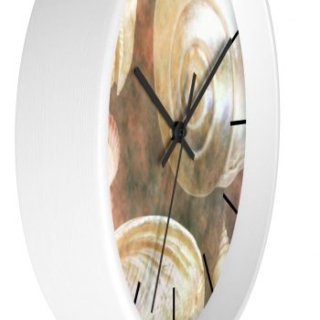 Wall Clock With Lines Sea Shells Seashells Ocean Grey Silver Beige Sand Art Print Old Antique Vintage