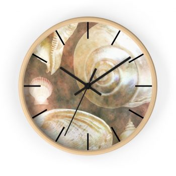 Wall Clock With Lines Sea Shells Seashells Ocean Grey Silver Beige Sand Art Print Old Antique Vintage