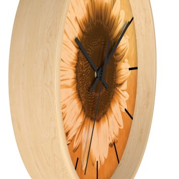 Wall Clock With Lines Sunflower Flower Art Print Old Antique Vintage Beige Yellow Brown Gold