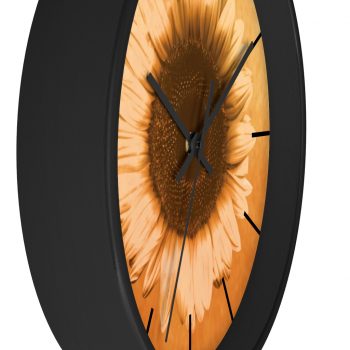 Wall Clock With Lines Sunflower Flower Art Print Old Antique Vintage Beige Yellow Brown Gold