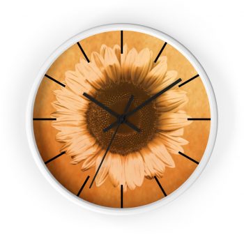 Wall Clock With Lines Sunflower Flower Art Print Old Antique Vintage Beige Yellow Brown Gold