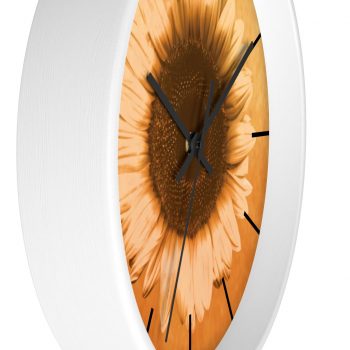 Wall Clock With Lines Sunflower Flower Art Print Old Antique Vintage Beige Yellow Brown Gold