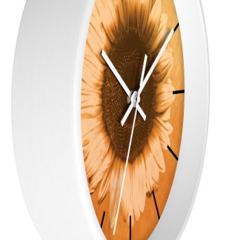 Wall Clock With Lines Sunflower Flower Art Print Old Antique Vintage Beige Yellow Brown Gold