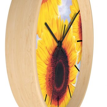 Wall Clock With Lines Sunflowers Flower Art Print Old Antique Vintage Blue Yellow Brown