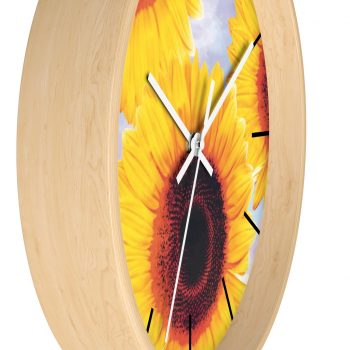 Wall Clock With Lines Sunflowers Flower Art Print Old Antique Vintage Blue Yellow Brown