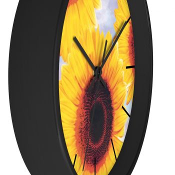 Wall Clock With Lines Sunflowers Flower Art Print Old Antique Vintage Blue Yellow Brown