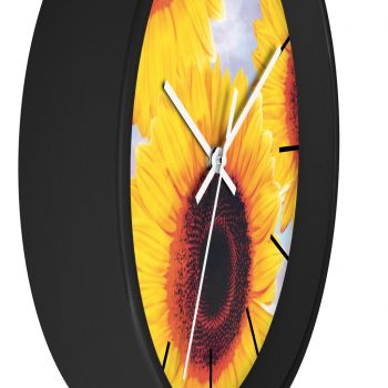 Wall Clock With Lines Sunflowers Flower Art Print Old Antique Vintage Blue Yellow Brown