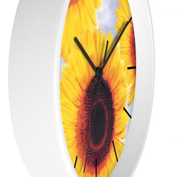 Wall Clock With Lines Sunflowers Flower Art Print Old Antique Vintage Blue Yellow Brown