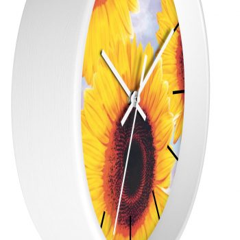 Wall Clock With Lines Sunflowers Flower Art Print Old Antique Vintage Blue Yellow Brown