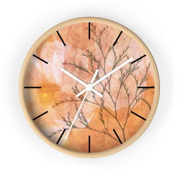 Wall Clock With Lines Wheat Field Flowers Print Beige Landscape Nature Art Print Old Antique Vintage