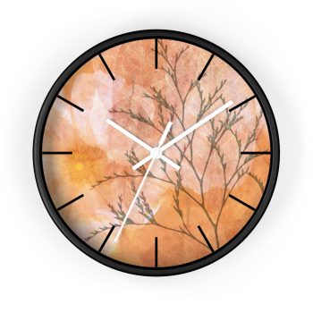 Wall Clock With Lines Wheat Field Flowers Print Beige Landscape Nature Art Print Old Antique Vintage