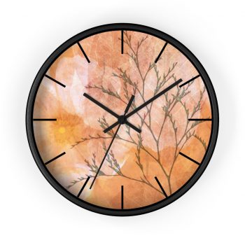 Wall Clock With Lines Wheat Field Flowers Print Beige Landscape Nature Art Print Old Antique Vintage