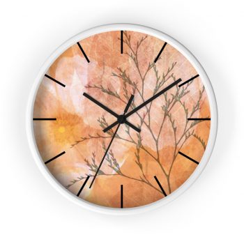 Wall Clock With Lines Wheat Field Flowers Print Beige Landscape Nature Art Print Old Antique Vintage