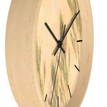 Wall Clock With Lines Wheat Field Green Beige Landscape Nature Art Print Old Antique Vintage