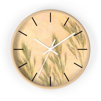 Wall Clock With Lines Wheat Field Green Beige Landscape Nature Art Print Old Antique Vintage