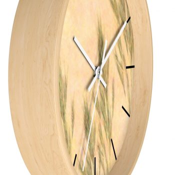 Wall Clock With Lines Wheat Field Green Beige Landscape Nature Art Print Old Antique Vintage