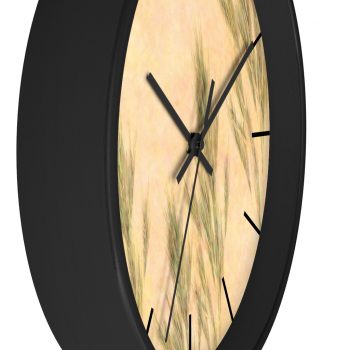 Wall Clock With Lines Wheat Field Green Beige Landscape Nature Art Print Old Antique Vintage