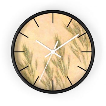 Wall Clock With Lines Wheat Field Green Beige Landscape Nature Art Print Old Antique Vintage