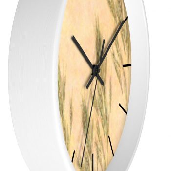 Wall Clock With Lines Wheat Field Green Beige Landscape Nature Art Print Old Antique Vintage