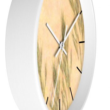 Wall Clock With Lines Wheat Field Green Beige Landscape Nature Art Print Old Antique Vintage