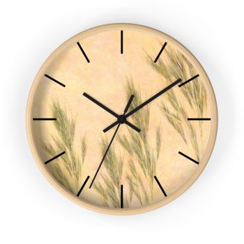 Wall Clock With Lines Wheat Field Green Beige Landscape Nature Art Print Old Antique Vintage