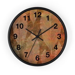 Wall Clock With Numbers Colorful Leaf Copper Brown Beige Nature Art Print Old Antique Vintage