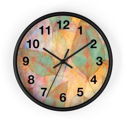 Wall Clock With Numbers Colorful Leaves Leaf Blue Pink Beige Cream Brown Art Print Old Antique Vintage