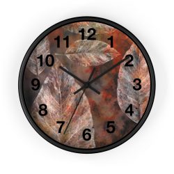 Wall Clock With Numbers Colorful Leaves Leaf Print Grey Beige Cream Brown Nature Art Print Old Antique Vintage