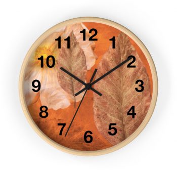 Wall Clock With Numbers Flower Art Print Old Antique Vintage Botanical Beige Brown Leaf Leaves