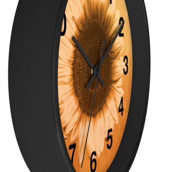 Wall Clock With Numbers Sunflower Flower Art Print Old Antique Vintage Beige Yellow Brown Gold