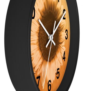 Wall Clock With Numbers Sunflower Flower Art Print Old Antique Vintage Beige Yellow Brown Gold