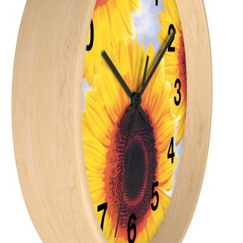 Wall Clock With Numbers Sunflowers Flower Art Print Old Antique Vintage Blue Yellow Brown