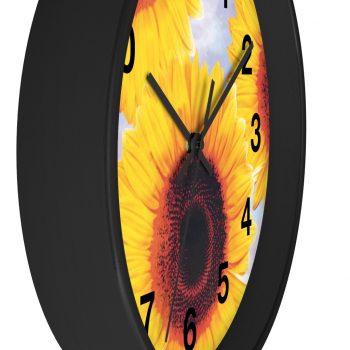 Wall Clock With Numbers Sunflowers Flower Art Print Old Antique Vintage Blue Yellow Brown