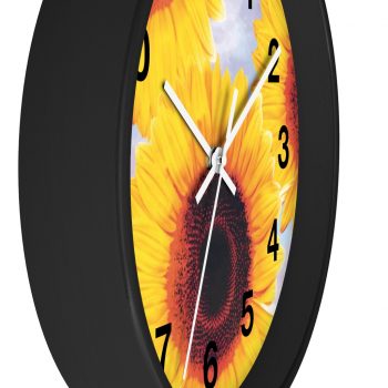 Wall Clock With Numbers Sunflowers Flower Art Print Old Antique Vintage Blue Yellow Brown