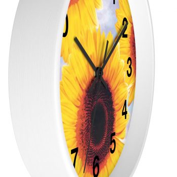 Wall Clock With Numbers Sunflowers Flower Art Print Old Antique Vintage Blue Yellow Brown