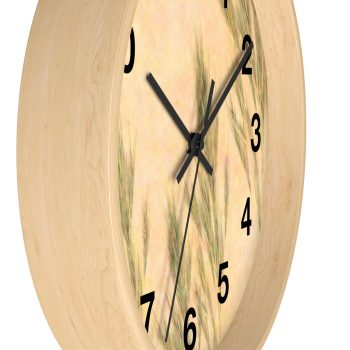 Wall Clock With Numbers Wheat Field Green Beige Landscape Nature Art Print Old Antique Vintage